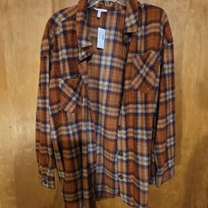 Maurices Women's Rust and Blue Plaid Shirt